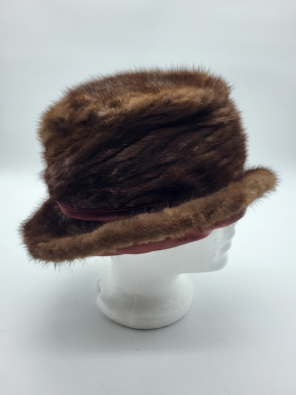 Women's Brown Fur Cloche Hat with Satin Trim